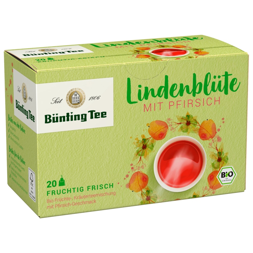 Bünting Tee Bio Lindenblüte mit Pfirsich 50g, 20 Beutel